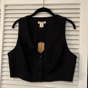 Christian Siriano crop black linen vest